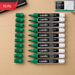 Camlin Bold-E Whiteboard Marker – Green Color Bold Writing Refillable (Pack of 10)