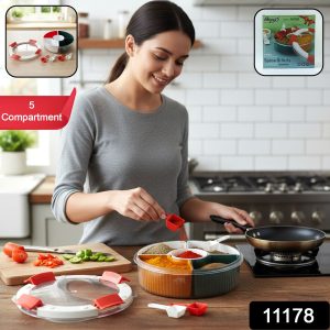 Plastic 5 Compartment Spice Storage Box With Spoons