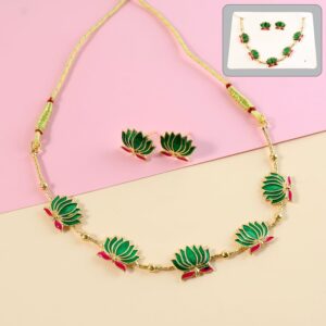 Traditional Green & Lotus Motif Jewellery Set