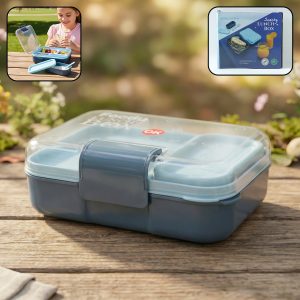 3 Compartment Snacky Lunch Box Set With 2 In 1 Spoon (1 Set)