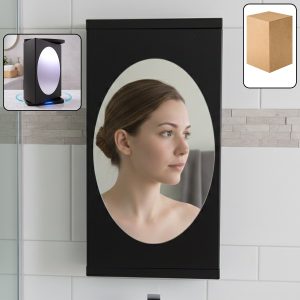 Wall Mounted Black Rotating Storage Cabinet Organizer (1 Pc, 22x42 Cm)