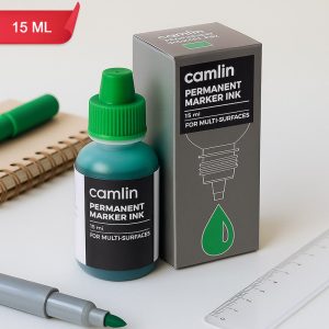 Camlin Permanent Marker Ink 15 ml – Green Color Refill Ink for Multi-Surfaces