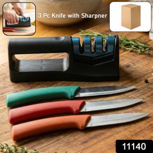 Multipurpose Kitchen Knife Set with Knife Sharpener (3 Pc Knife With Sharpener)