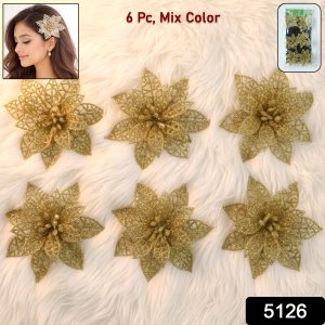 Glitter Flower Hair Clip Set (6 Pc Mix Color Set)