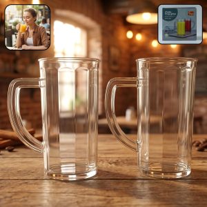 Prexo Plastic Shake Mug Glass with Handle (2 Pc Set, 400 ML Approx)
