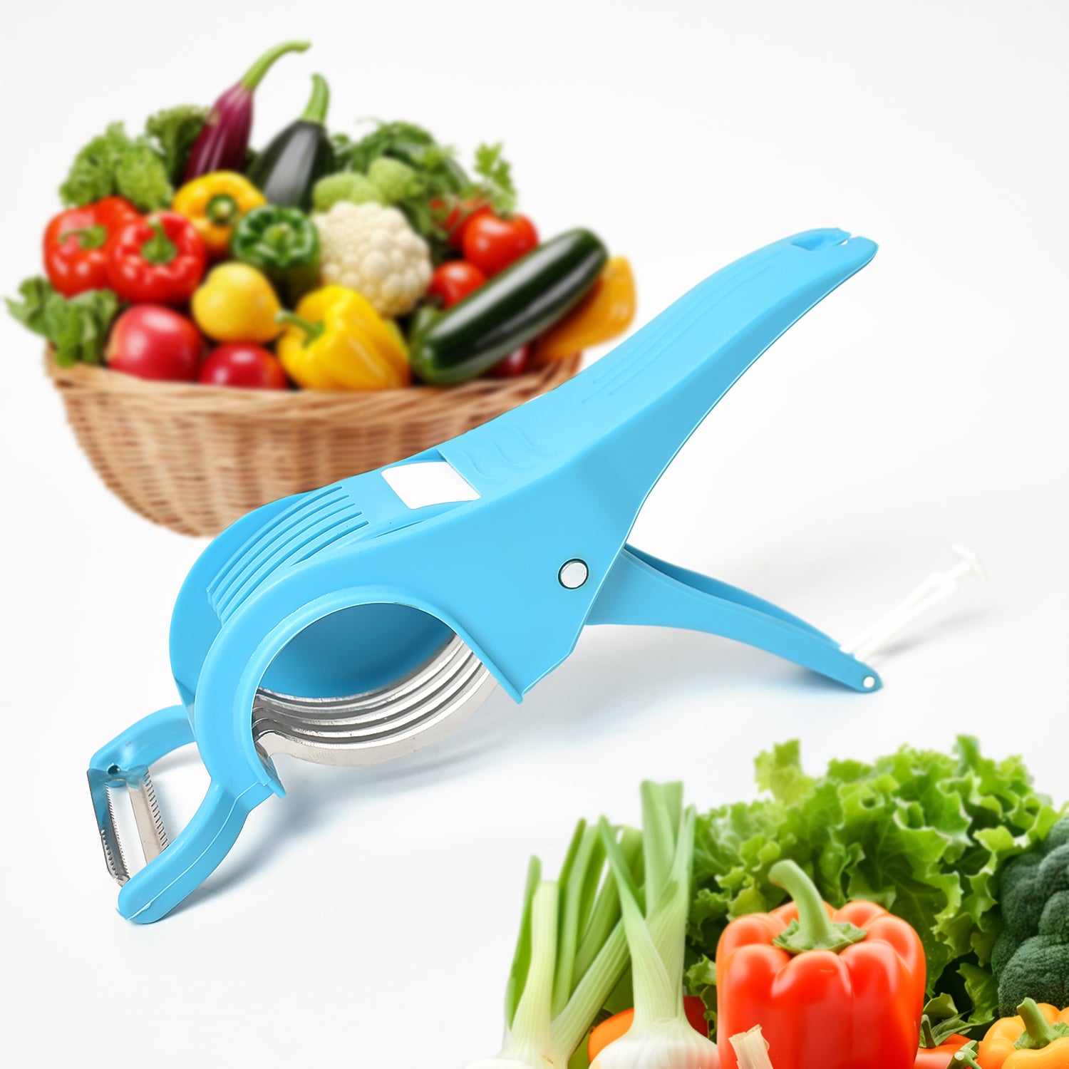 2 in 1 Veg & Fruit Multi Cutter with 5 Blades & Peeler (1 Pc / Multicolor)