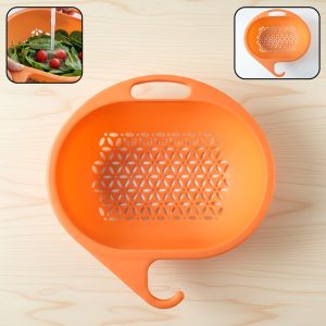 Multipurpose Plastic Kitchen Strainer Bowl with Hook Handle (1 Pc)