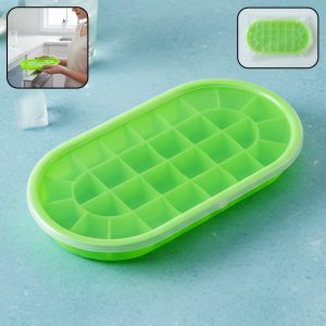 Premium Oval Silicone Ice Cube Tray with Lid (1 Pc)
