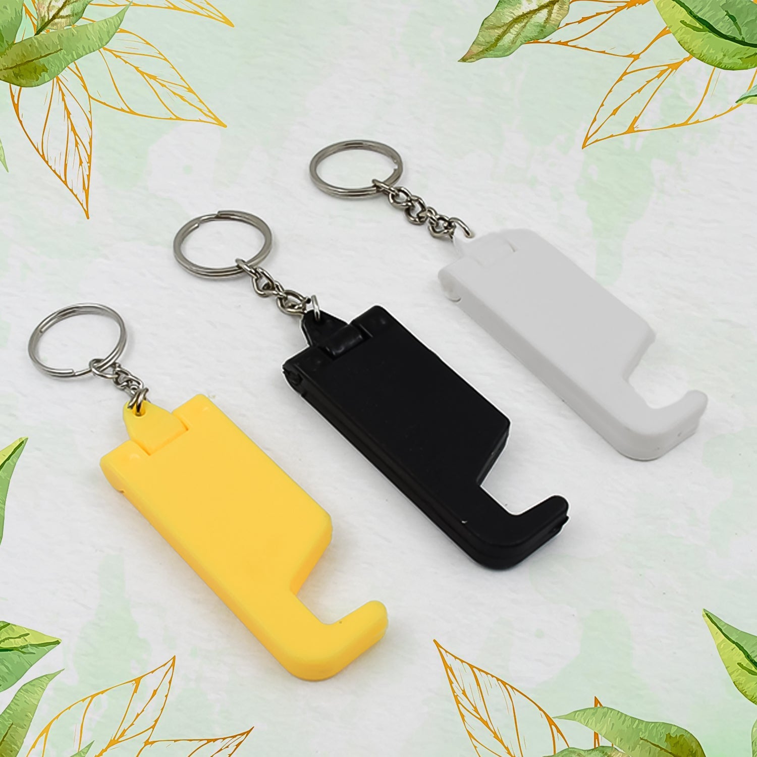 2 in 1 Plastic Keychain with Mobile Stand / Phone Holder (5 Pcs Set / Multicolor)