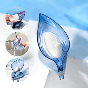 Leaf Shape Soap Dish Holder with Drain for Bathroom & Kitchen Use