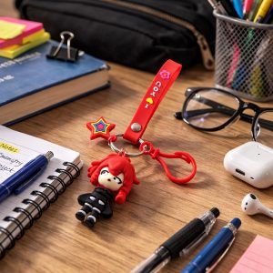 Cute Cartoon Girl Character Keychain with Strap and Decorative Charm (1 Pc)