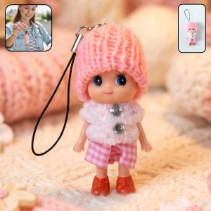 Cute Mini Doll Keychain Soft Knitted Cap Girl Charm Keyring (1 Pc / Mix Color)