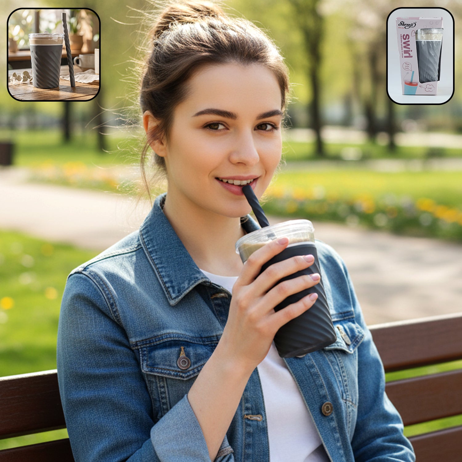 Swirl Design Drinking Tumbler Cup with Lid and Straw (1 Pc)