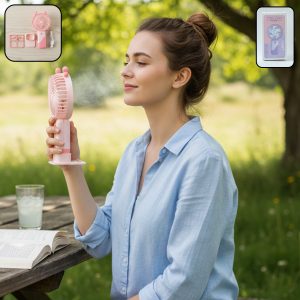 Portable USB Rechargeable Mini Fan with LED Light (1 Set)