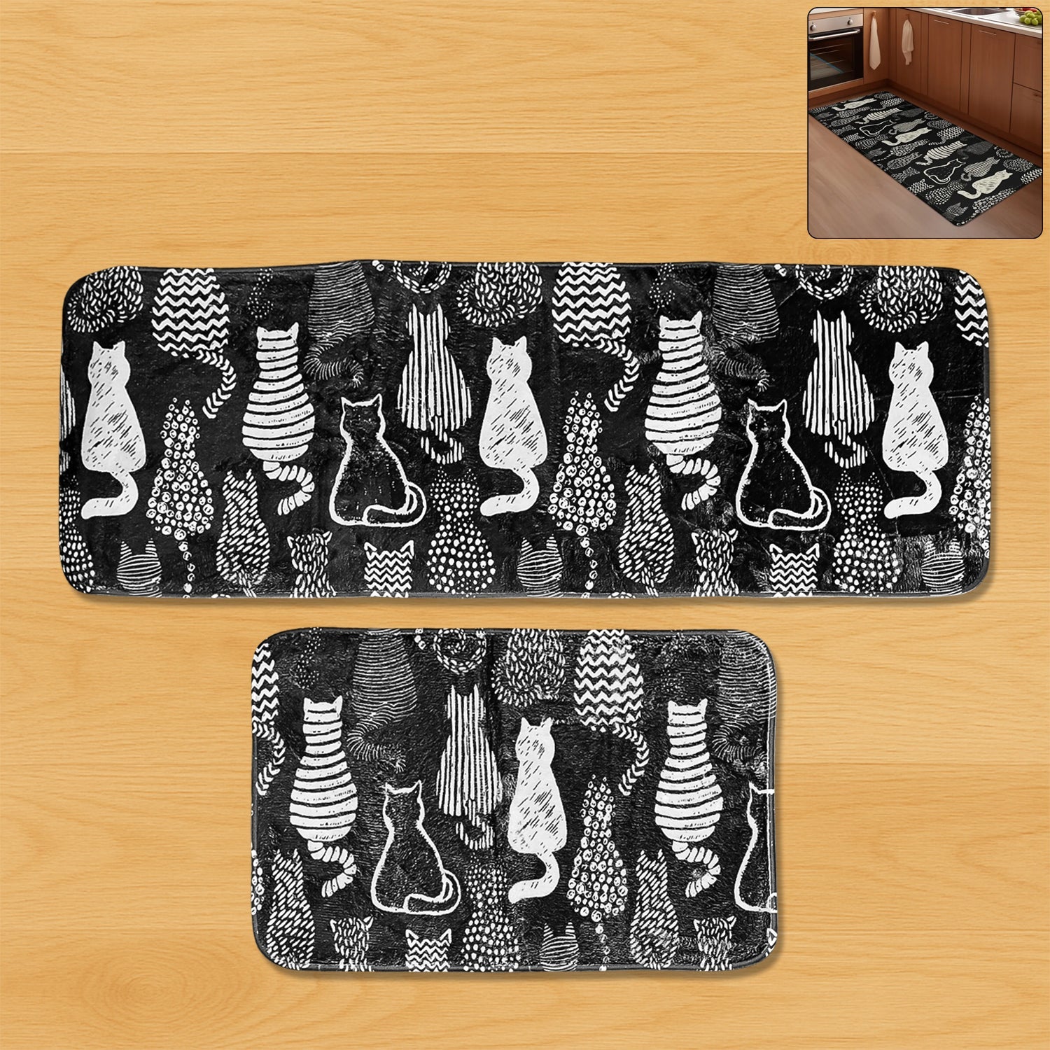 2 Pc Kitchen Floor Mat Set (40x60 cm & 45x120 cm)