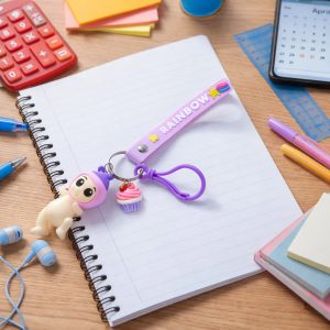 Cute Doll & Cupcake Keychain with Rainbow Strap (1 Pc)