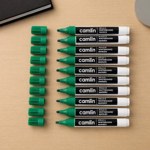 Camlin Bold-E Whiteboard Marker – Green Color Bold Writing Refillable (Pack of 10)