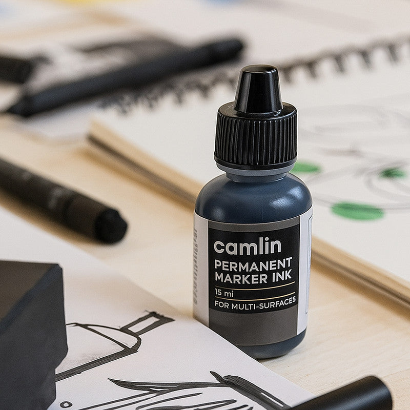 Camlin Permanent Marker Ink 15 ml – Black Color Refill Ink for Multi-Surfaces - Image 3