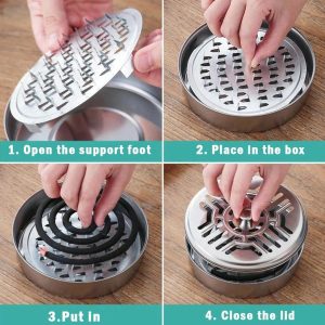Stainless Steel Mosquito Coil Stand with Smoke Vent Lid (1 Pc)