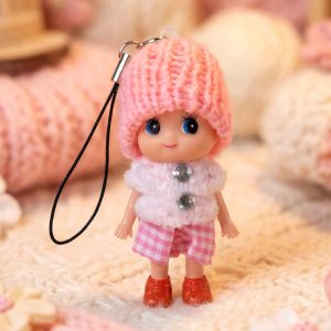 Cute Mini Doll Keychain Soft Knitted Cap Girl Charm Keyring (1 Pc / Mix Color)