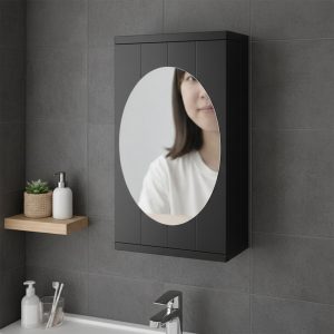 Wall Mounted Black Rotating Storage Cabinet Organizer (1 Pc, 22x42 Cm)