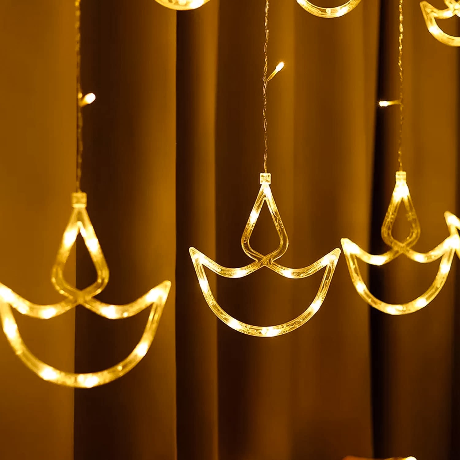12 Diya Curtain String Lights, Window Curtain Lights (White Color)