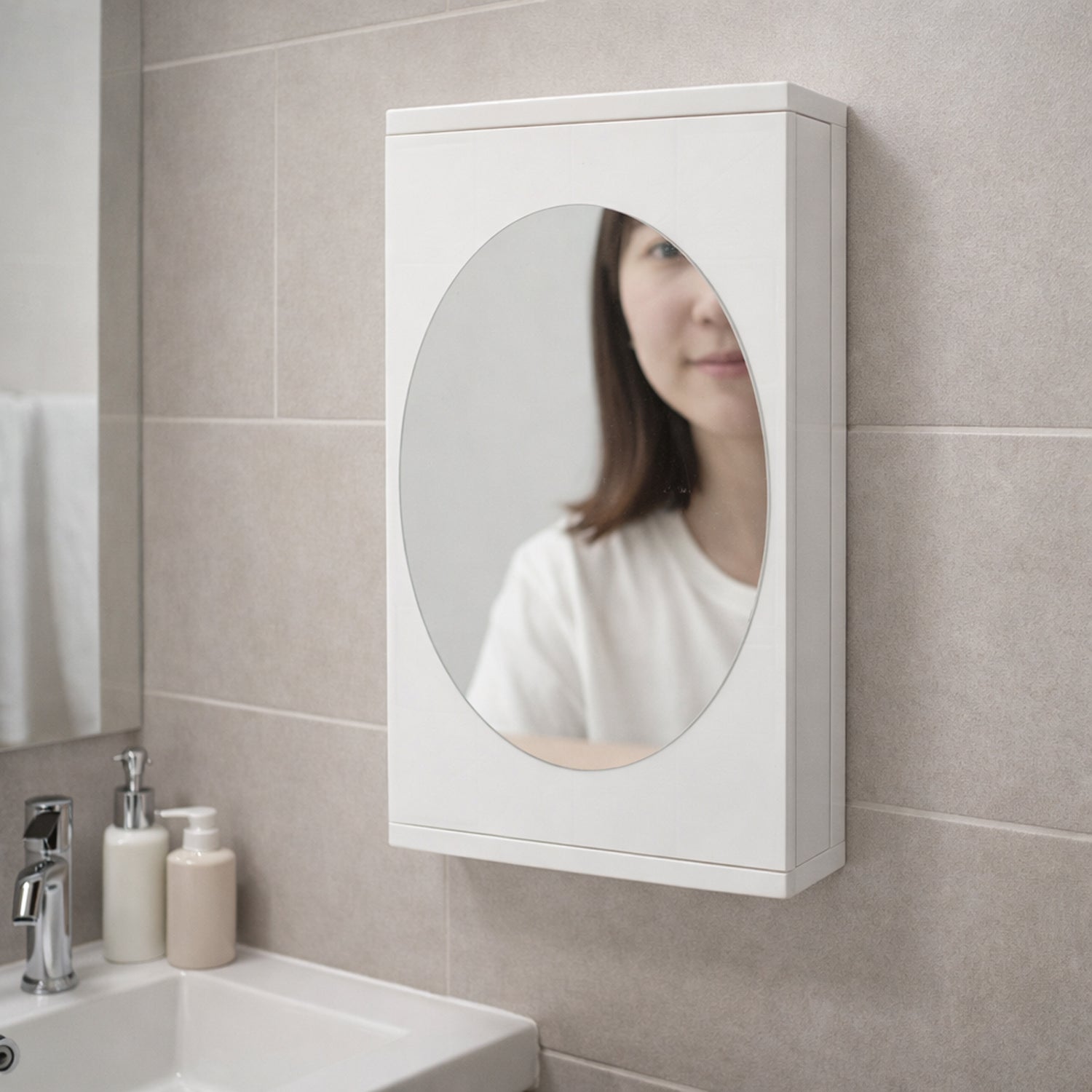 Wall Mounted Rotating Bathroom Mirror Cabinet (1 Pc, 22x42 Cm)