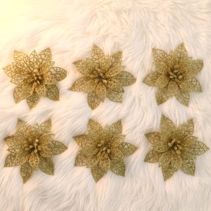 Glitter Flower Hair Clip Set (6 Pc Mix Color Set)