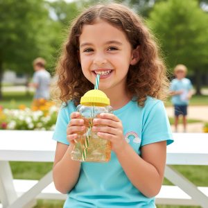 Cute Glass Bear Shape Kids Drinking Cup Bottle with Straw (1 Pc, 350 ML)