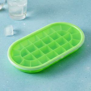 Premium Oval Silicone Ice Cube Tray with Lid (1 Pc)