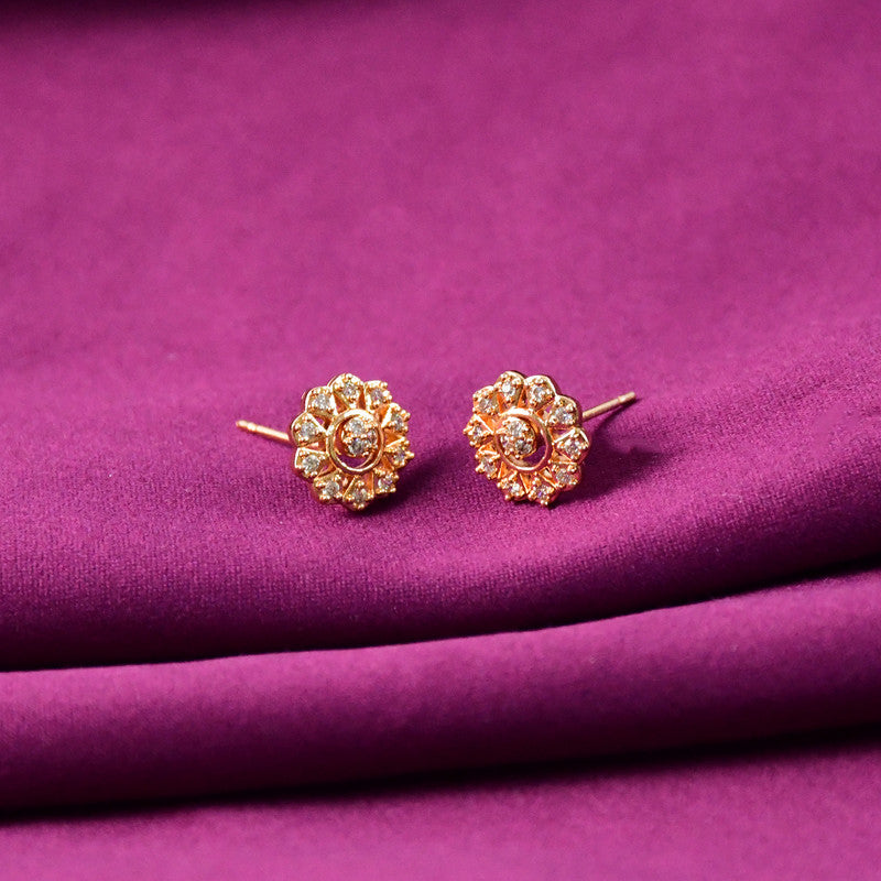 Crystal Floral Stud Earrings with Gold Finish for Women