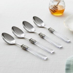Premium Stainless Steel Dessert Spoon With Plastic Handle Set (4 Pc Set)
