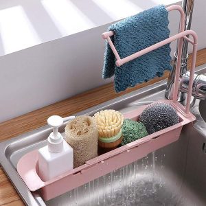 Kitchen Sink Organizer Rack with Towel Holder & Drain Tray (1 Pc)
