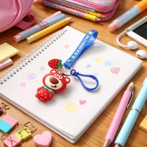 Cute Teddy Bear Keychain with Rainbow Strap (1 Pc)