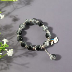 Elegant Black & Crystal Beaded Charm Bracelet