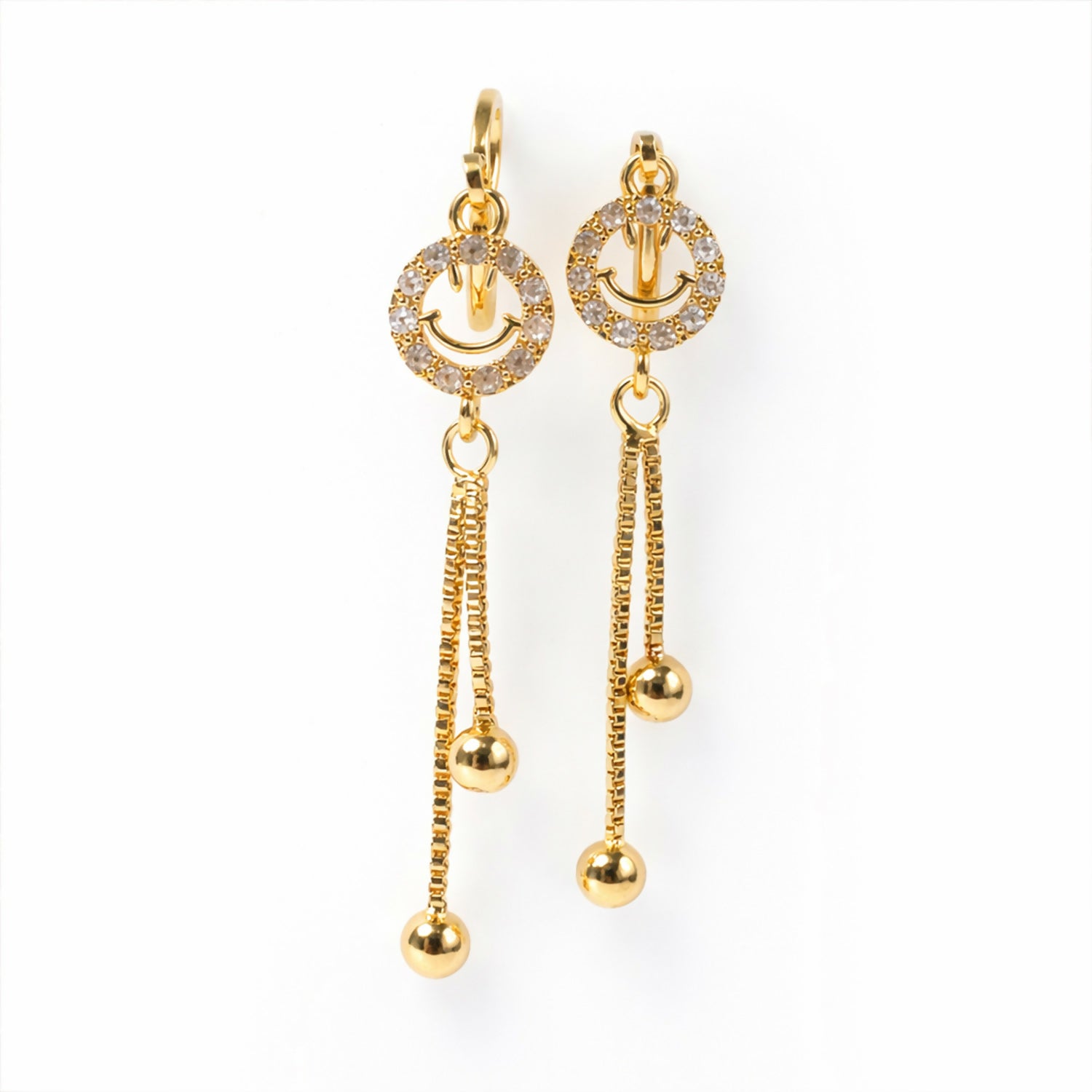 Gold-Tone Smiley Crystal Circle Tassel Drop Earrings for Women - Image 5