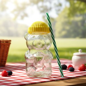 Cute Glass Bear Shape Kids Drinking Cup Bottle with Straw (1 Pc, 350 ML)