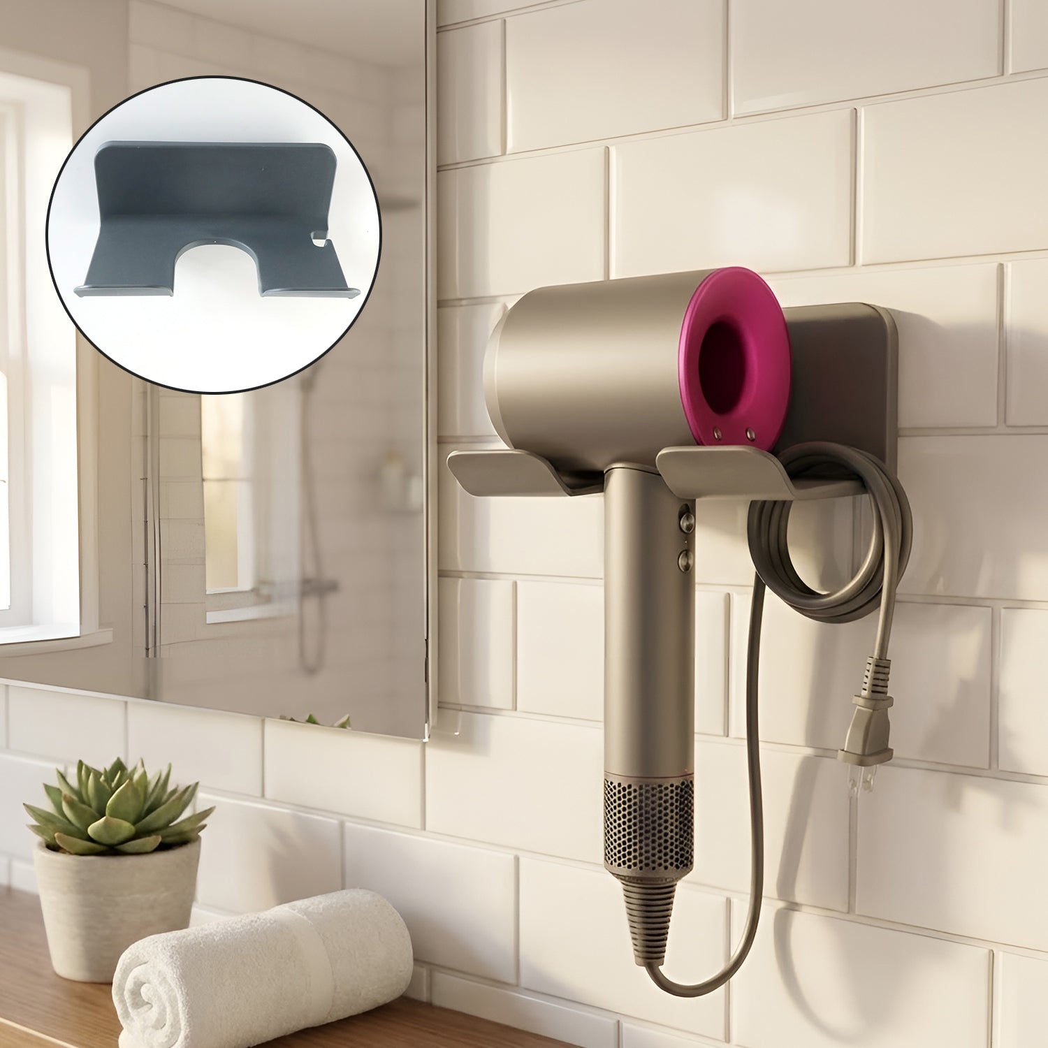 Wall-Mounted Hair Dryer Holder (1 Pc)