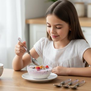 Premium Stainless Steel Dessert Spoon With Plastic Handle Set (4 Pc Set)