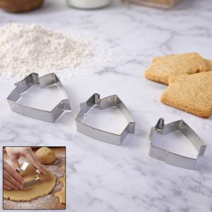 Stainless Steel House Shape Cookie Cutter Set (3 Pc Mix Design Set)