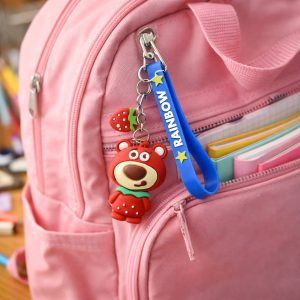 Cute Teddy Bear Keychain with Rainbow Strap (1 Pc)