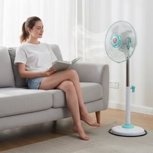 12V DC Hybrid Pedestal Table Fan with Plug and Play IEC C13 Power Cable