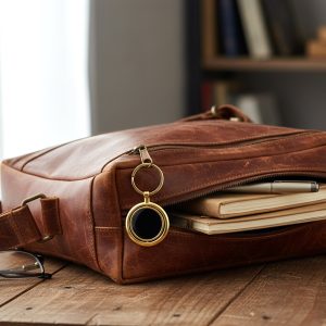 Gold Plated Keychain with Black Round Pendant Rotating (1 Pc)