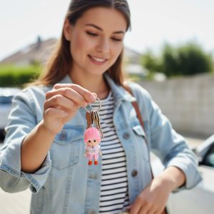 Cute Mini Doll Keychain Soft Knitted Cap Girl Charm Keyring (1 Pc / Mix Color)