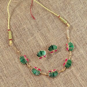 Traditional Green & Lotus Motif Jewellery Set