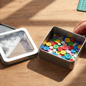 Square Metal Storage Tin Box with Transparent Window Lid (1 Pc, 9.5 x 9.5 Cm)