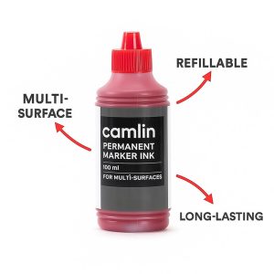 Camlin Permanent Marker Ink 100 ml – Red Color Refill Ink for Multi-Surfaces