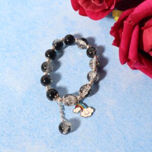 Elegant Black & Crystal Beaded Charm Bracelet