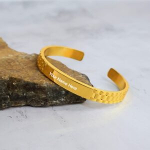 Custom Engraved Gold-Plated Bracelet – Personalized Adjustable Cuff for Men & Women