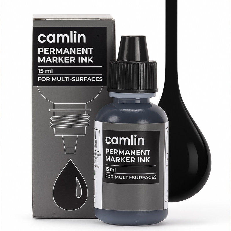 Camlin Permanent Marker Ink 15 ml – Black Color Refill Ink for Multi-Surfaces - Image 6